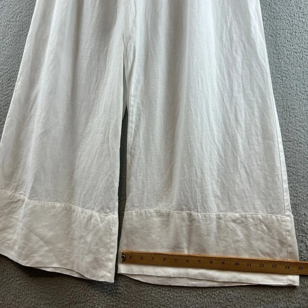 Zara Womens White Linen Wide Leg Drawstring Elastic Waist Crop Pants Pocketed S